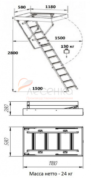 Деревянная чердачная лестница ЧЛ-15 600х1200 - фото 3