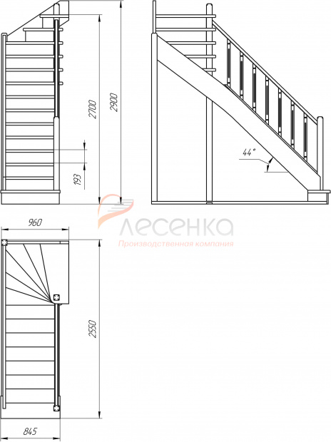 Деревянная межэтажная лестница ЛЕС-215 - фото 3