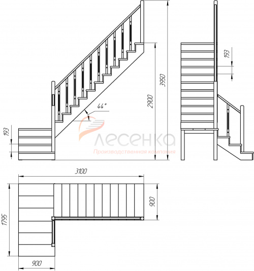 Деревянная межэтажная лестница ЛЕС-08 - фото 3